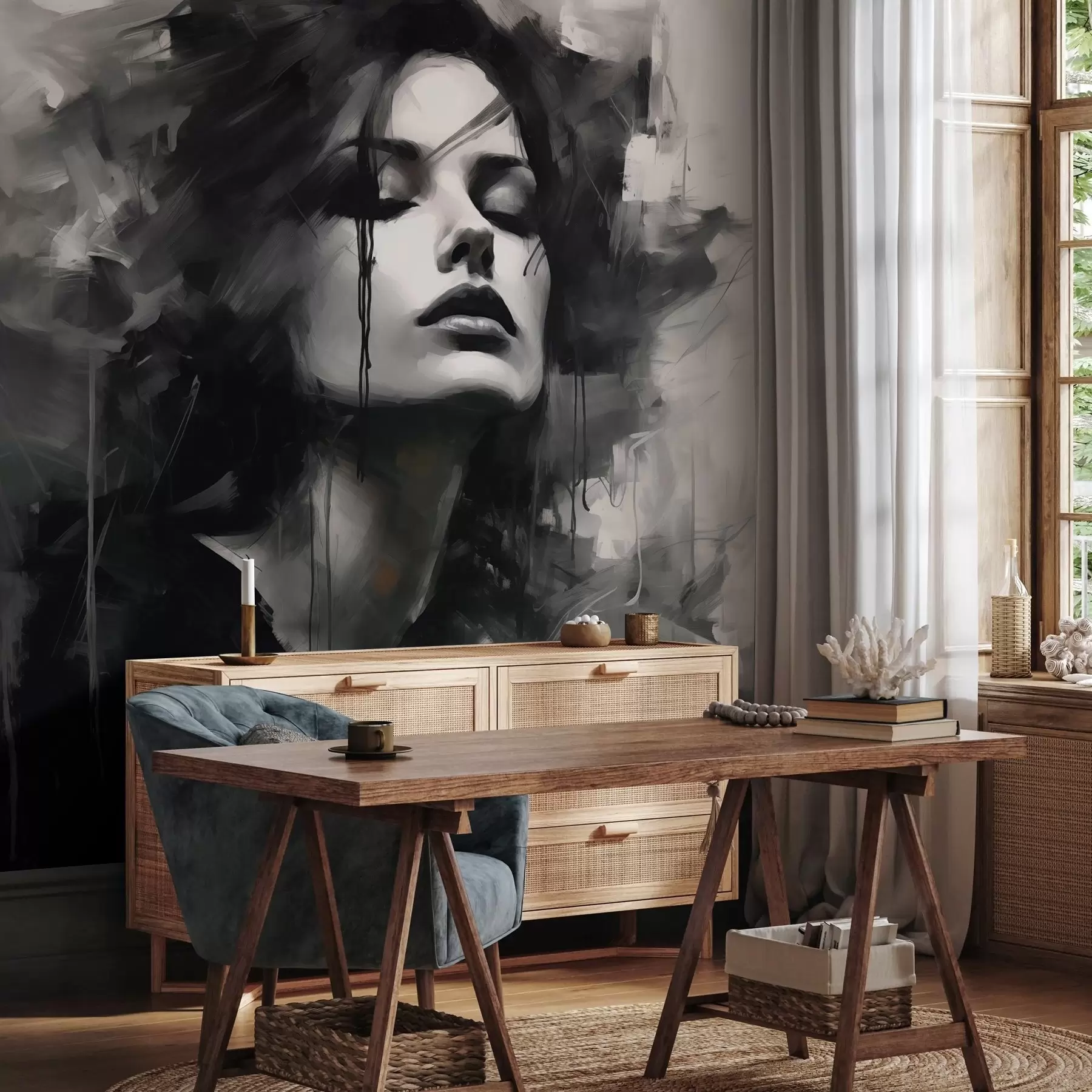 peintures murales Portrait d'une femme vêtue de gris et de noir w04049