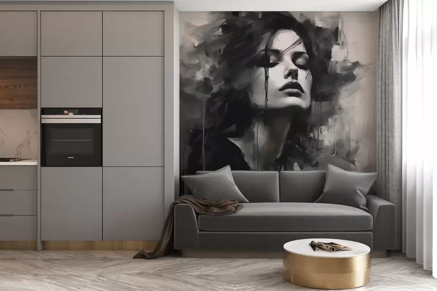 Wall Mural Photo Wallpaper Portrait of a woman in gray and black garments w04049