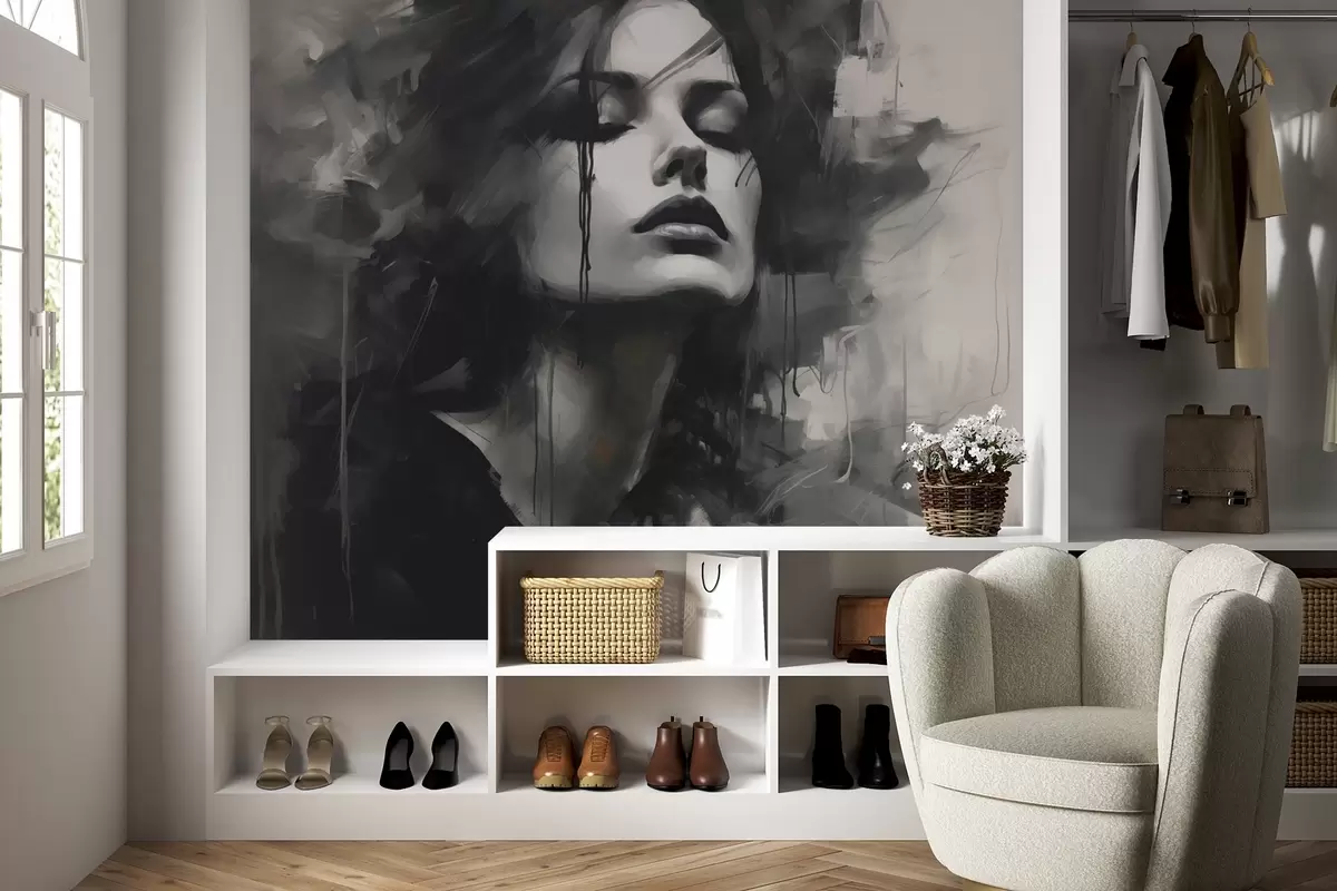peintures murales Portrait d'une femme vêtue de gris et de noir w04049