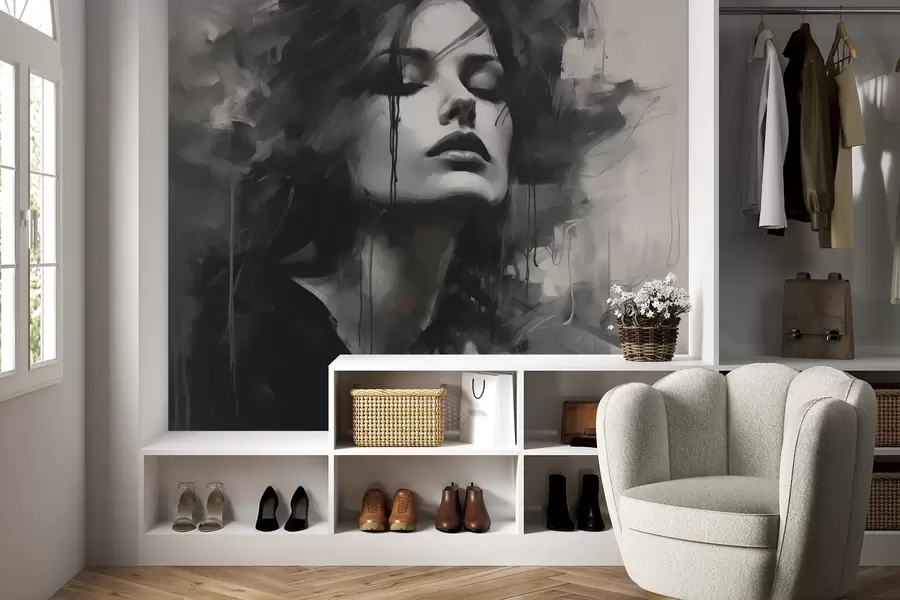 peintures murales Portrait d'une femme vêtue de gris et de noir w04049