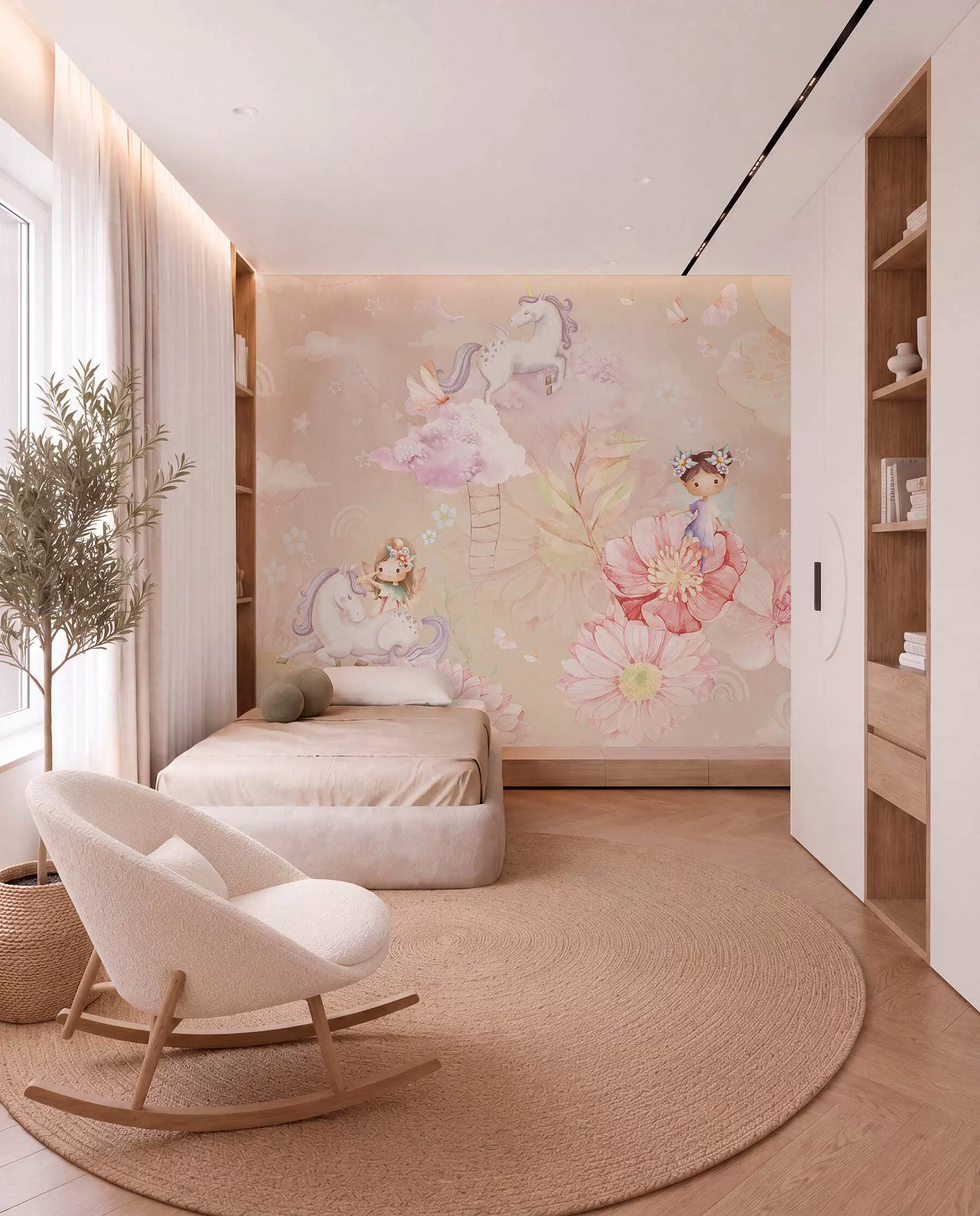 wall murals Fairies in a Unicorn Garden w04051