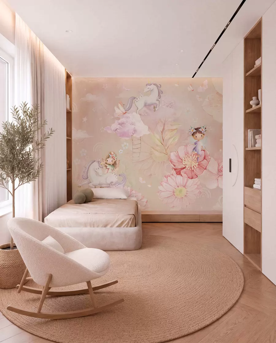 Wall Mural Photo Wallpaper Fairies in a Unicorn Garden w04051