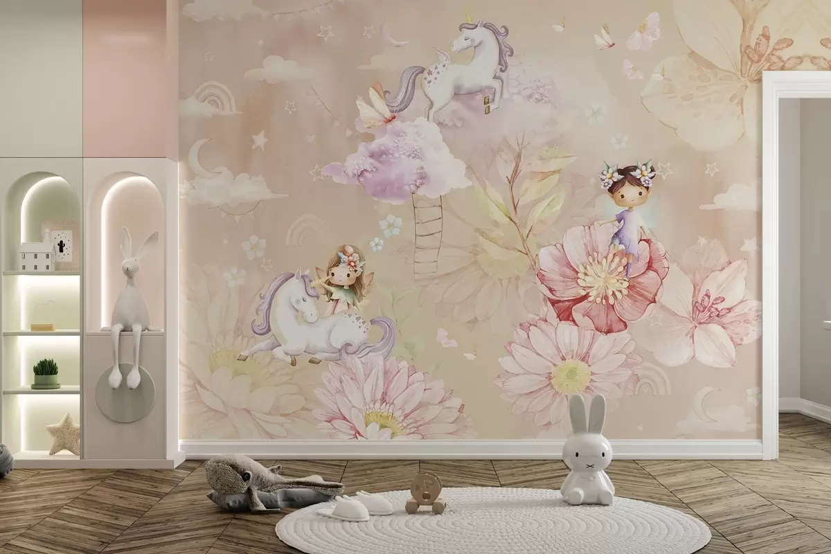 wall murals Fairy fairies and unicorn w04051