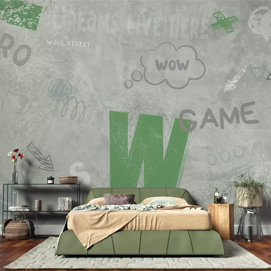 murales Diseño de arte callejero con letras de color verde en el fondo de la pared de hormigón w04056v2