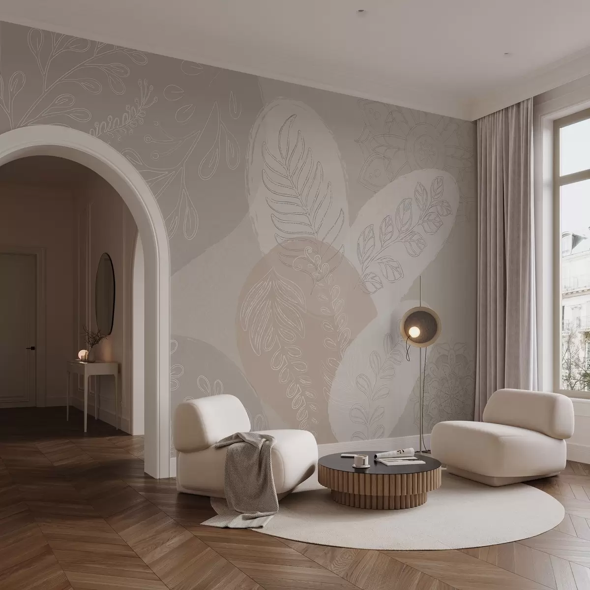 murales Diseño botánico vectorial en estilo boho w04057