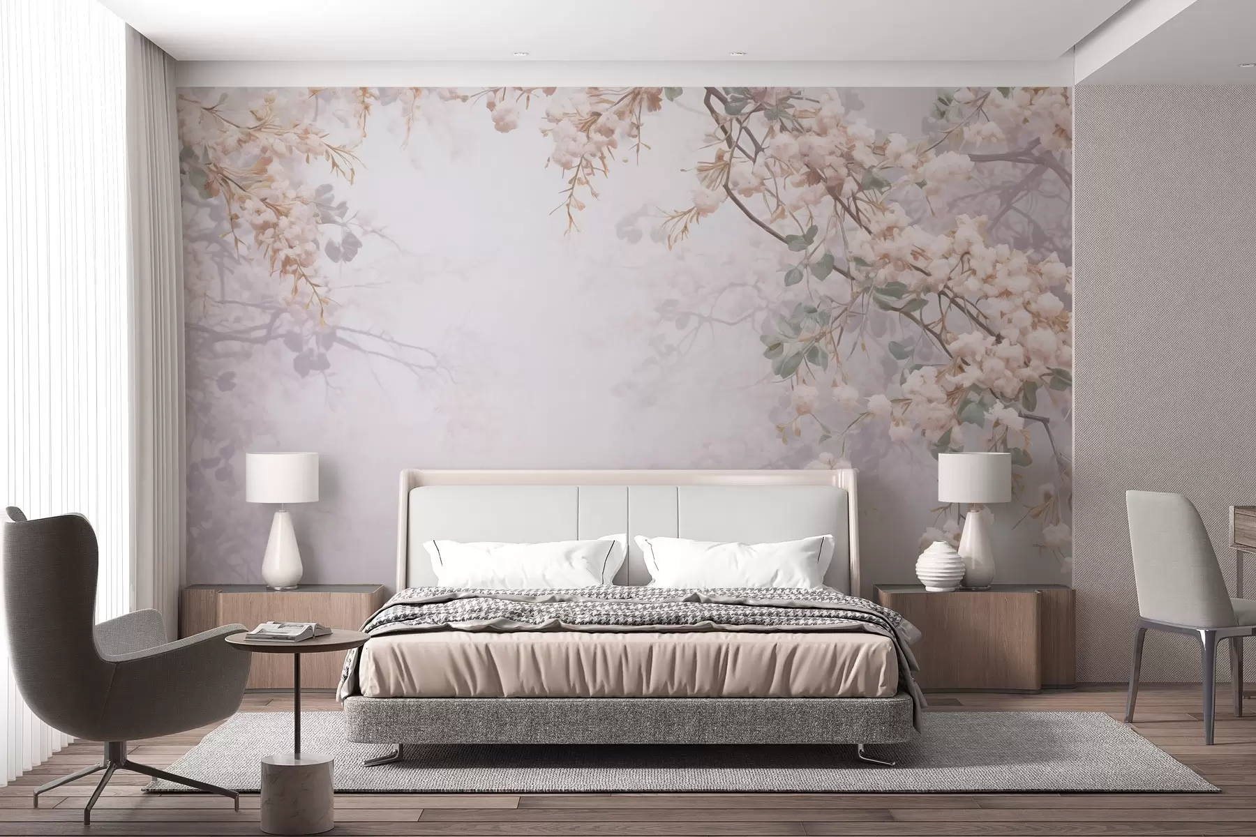 Wall Mural Photo Wallpaper Branches of flowering tree in the fog w04062