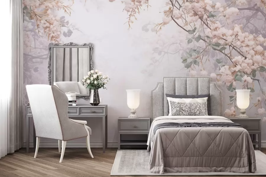 Wall Mural Photo Wallpaper Branches of flowering tree in the fog w04062