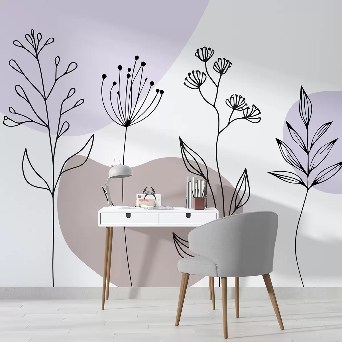 Wall Mural Photo Wallpaper Boho floral outline w04080