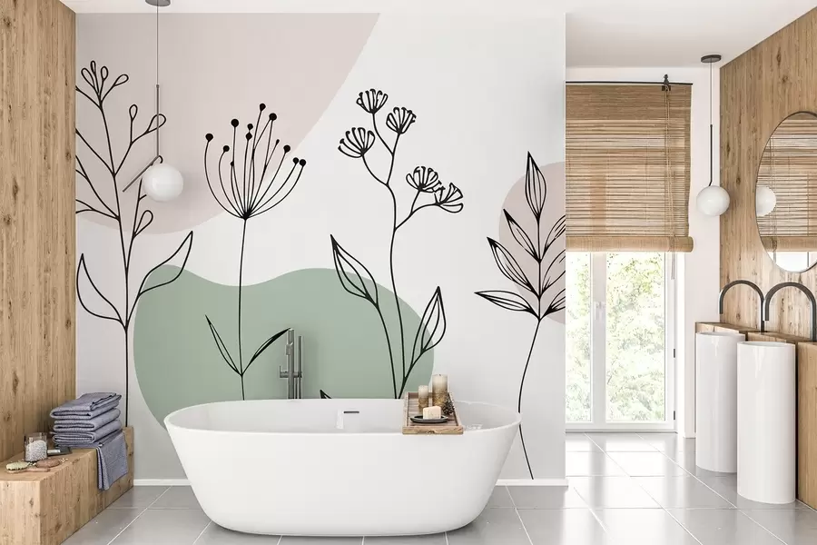 Wall Mural Photo Wallpaper Boho floral outline w04080v2