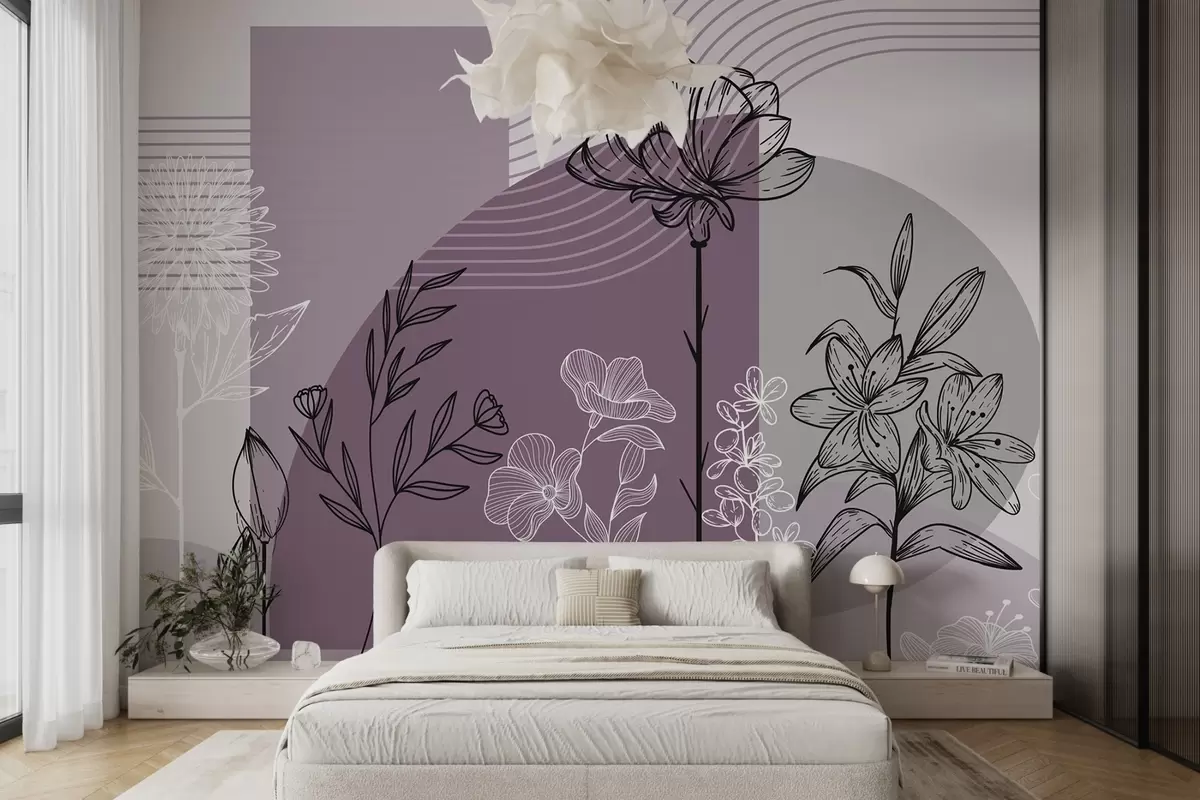 murales Contorno floral boho w04081v2