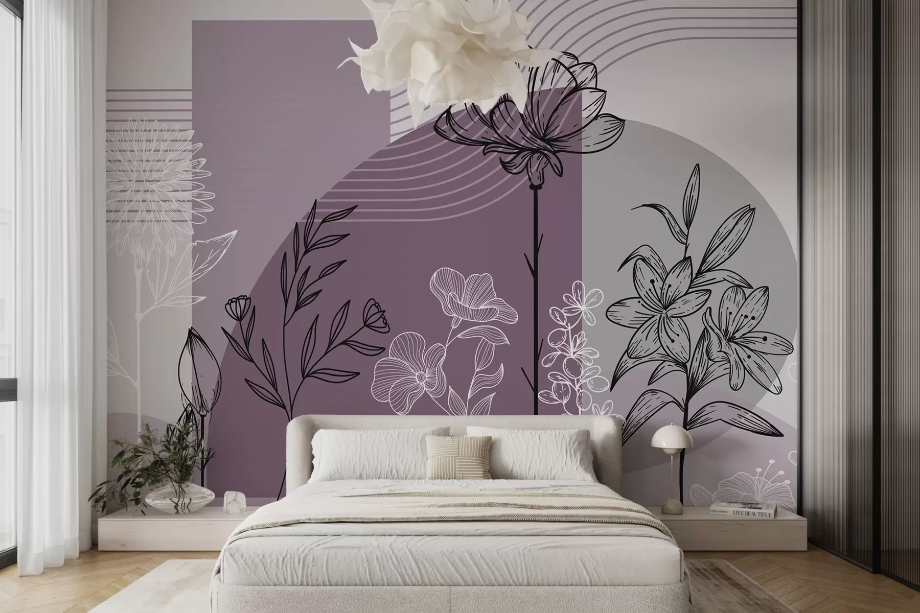 Wall Mural Photo Wallpaper Boho floral outline w04081v2