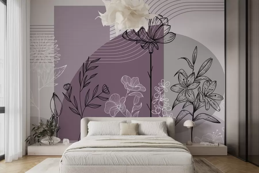Wall Mural Photo Wallpaper Boho floral outline w04081v2