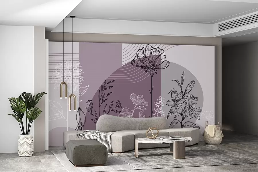 wall murals Boho floral outline w04081v2