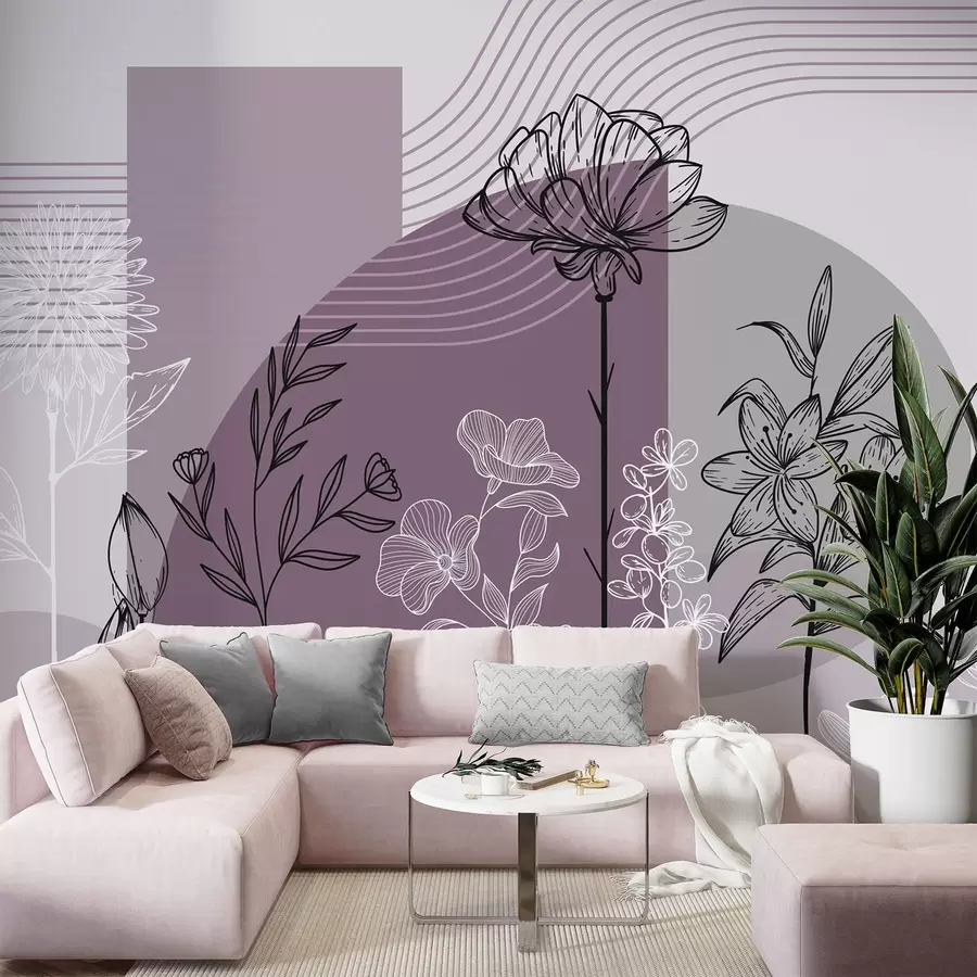 murales Contorno floral boho w04081v2
