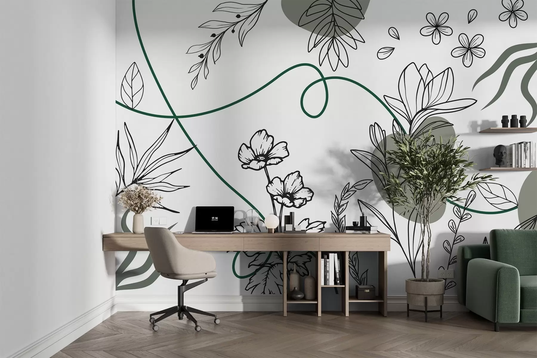 murales Contorno floral boho w04082