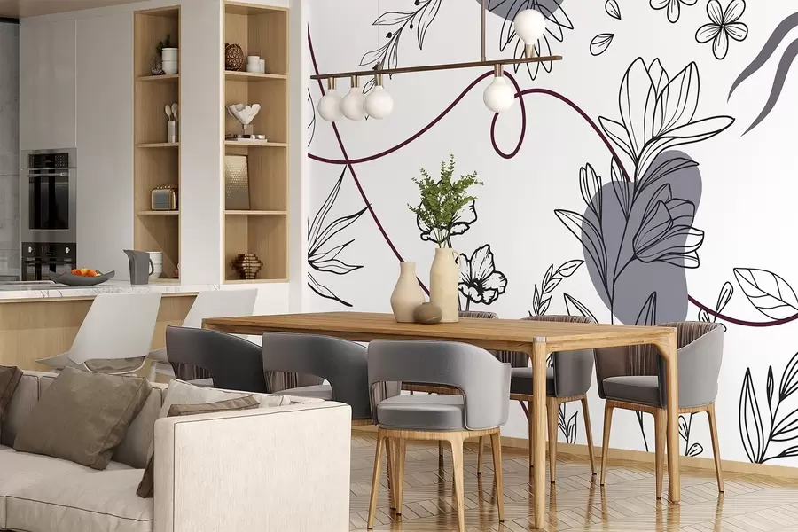 Wall Mural Photo Wallpaper Boho floral outline w04082v1