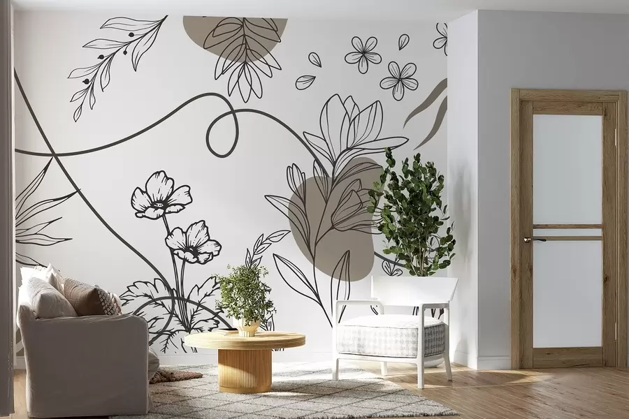 Wall Mural Photo Wallpaper Boho floral outline w04082v2
