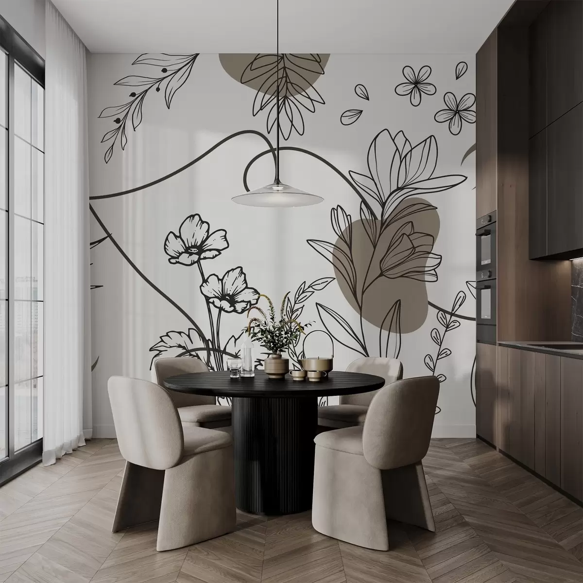murales Contorno floral boho w04082v2