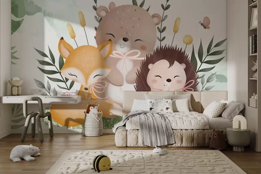 wall murals Fox, bear and hedgehog w04083