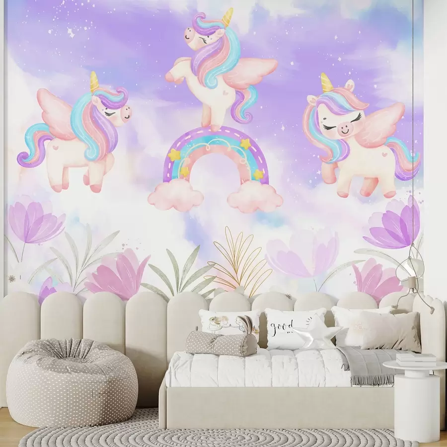 Wall Mural Photo Wallpaper Unicorns on a rainbow w04084