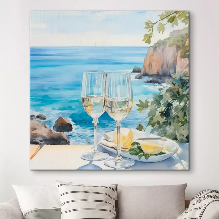 wall murals Glasses of wine against the sea s44644