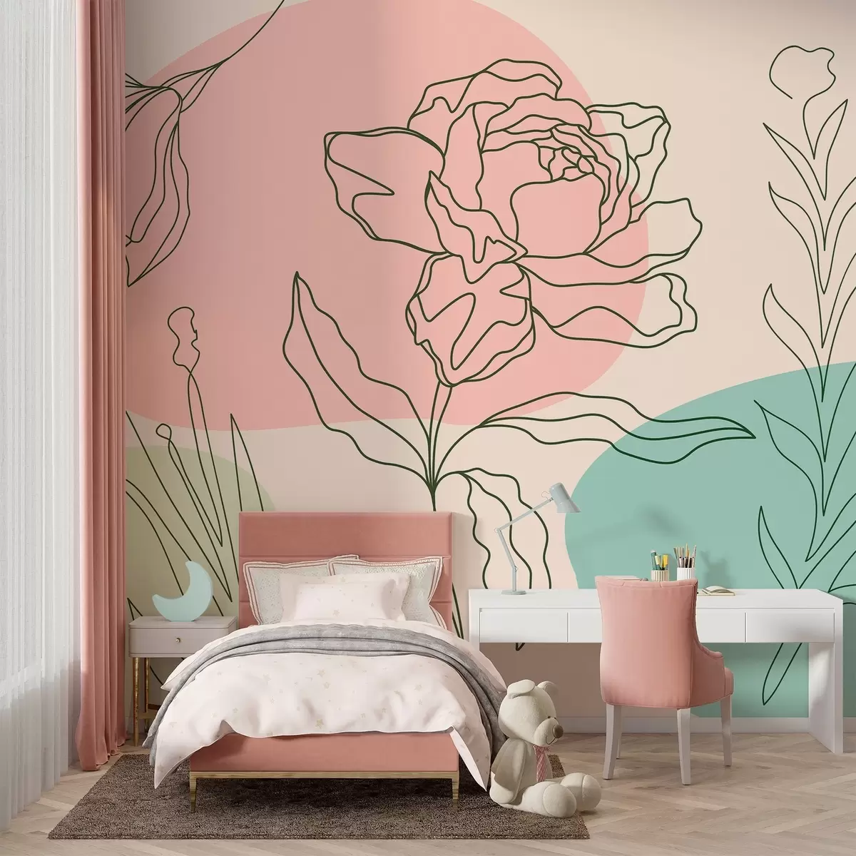 Wall Mural Photo Wallpaper Delicate flower lines w09167v1