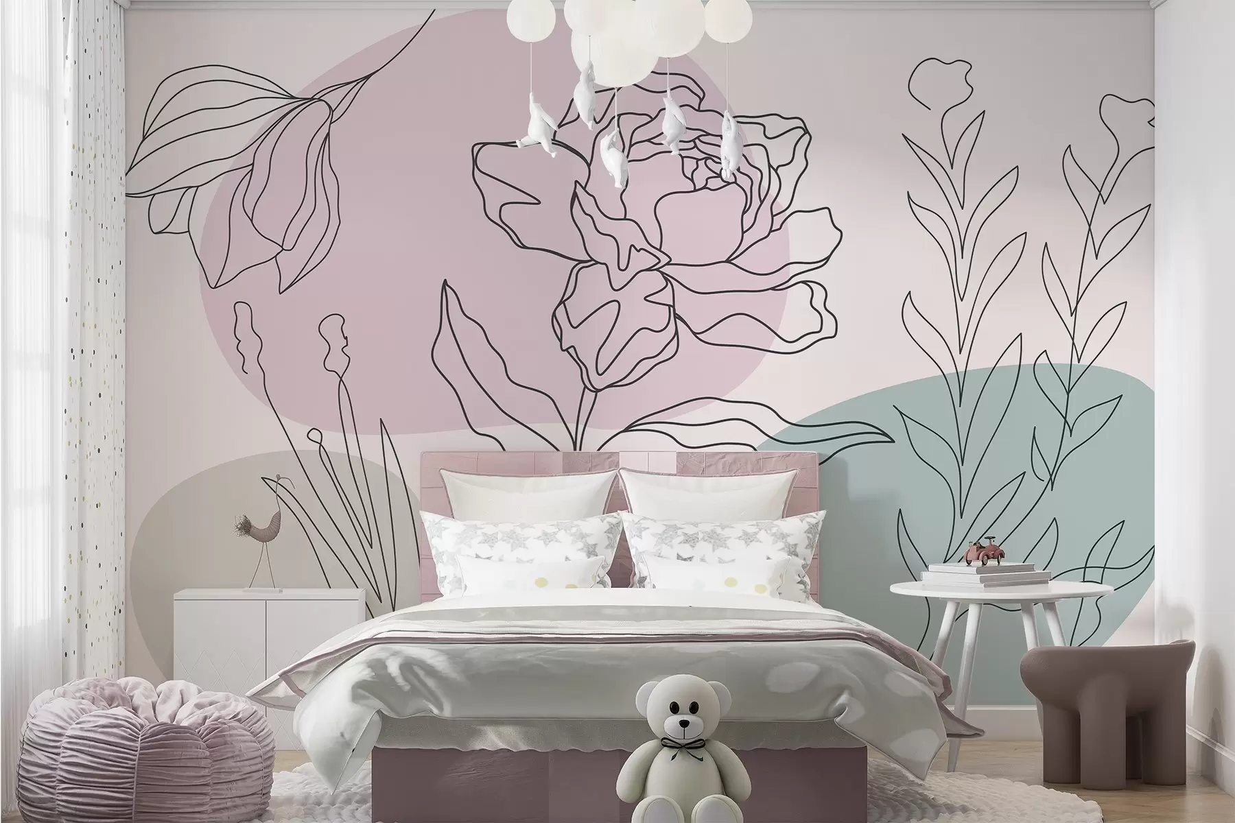 Wall Mural Photo Wallpaper Delicate flower lines w09167v2
