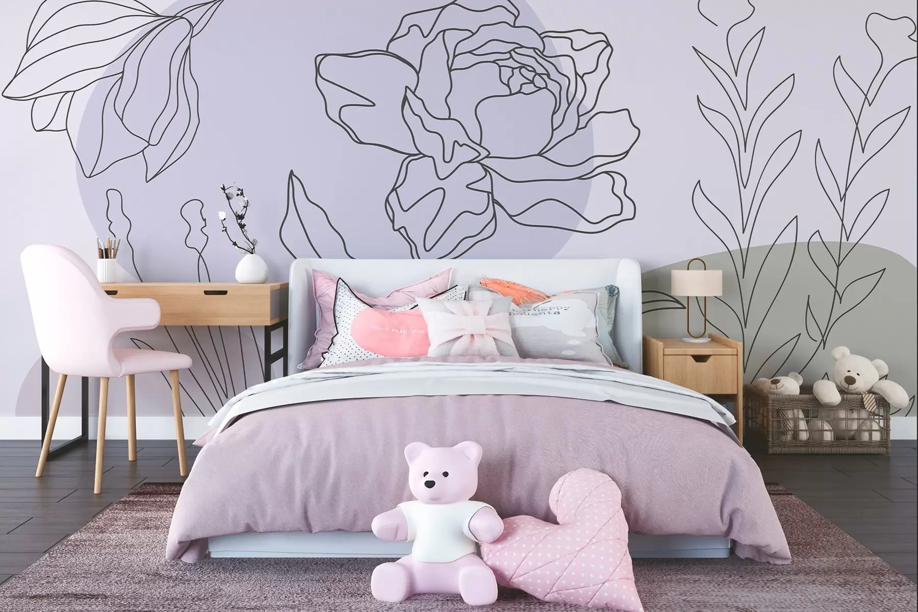 wall murals Delicate flower lines w09167v3