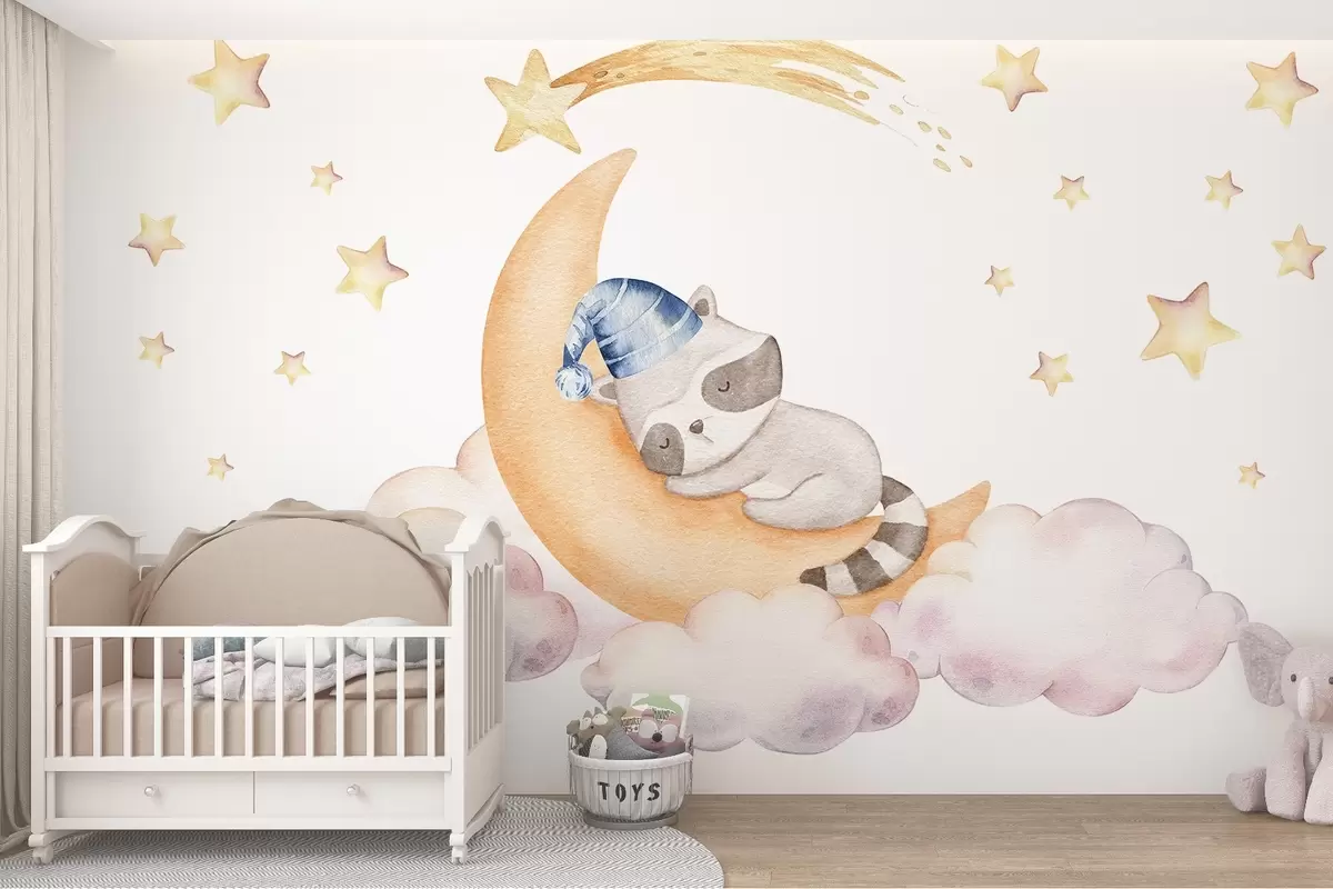 wall murals Raccoon on the moon w09169