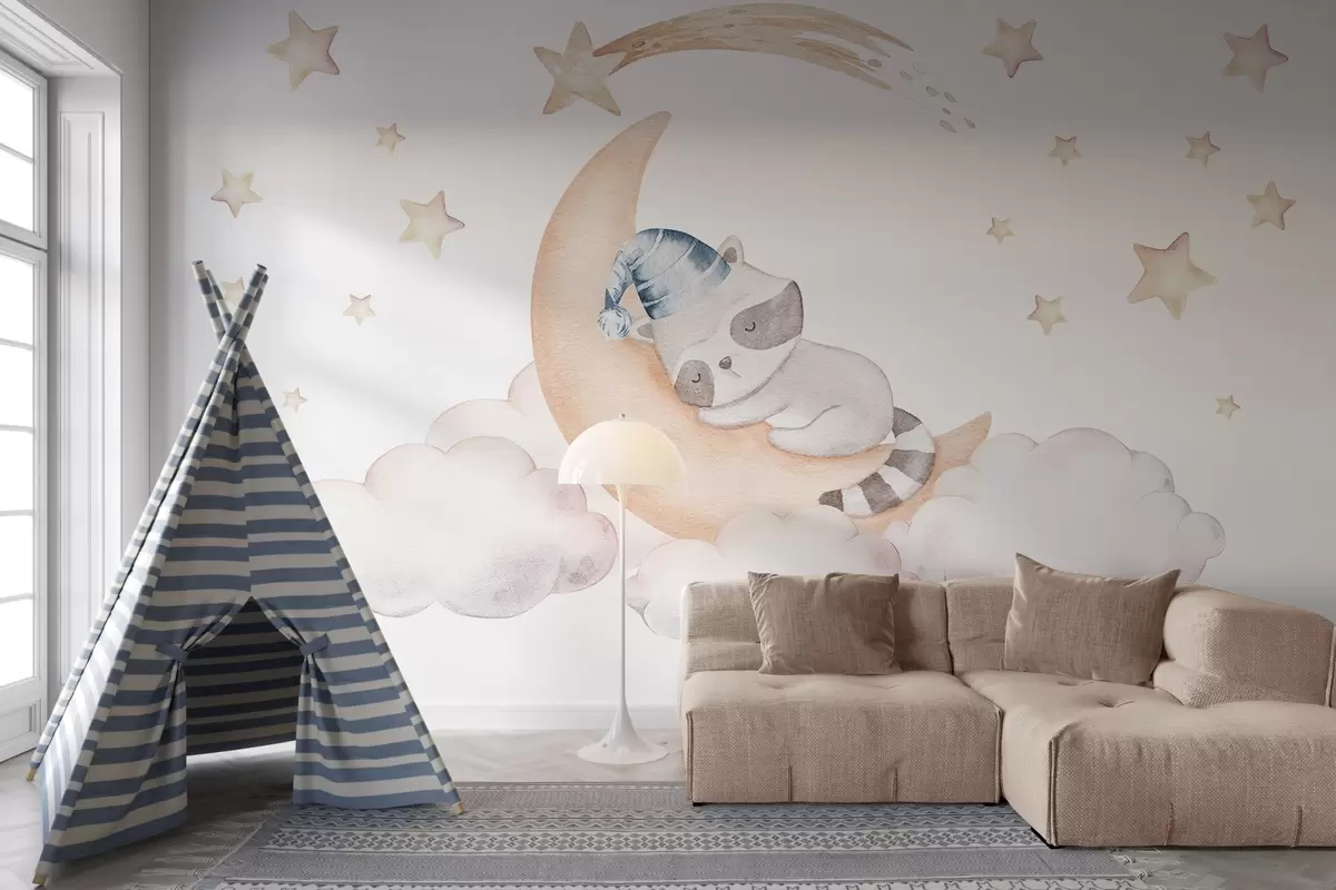 wall murals Raccoon on the moon w09169v1