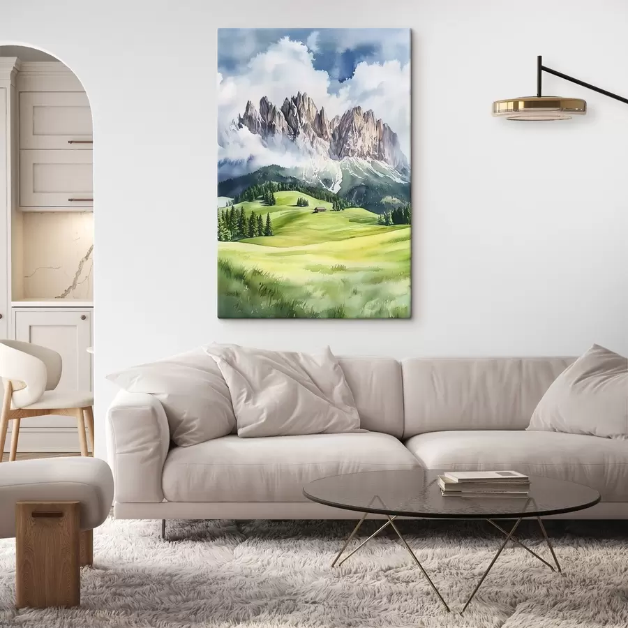 wall murals Dolomites, Alpine mountains, Italy, landscape, watercolor style s44601