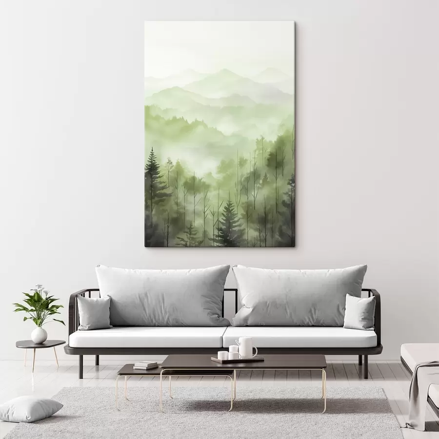 wall murals Mountains with forest landscape, green colors, watercolor style s44606