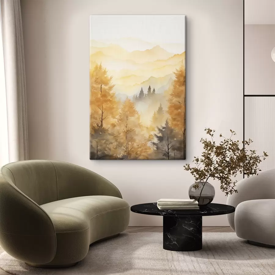 murales Precioso bosque otoñal con montañas al fondo s44614