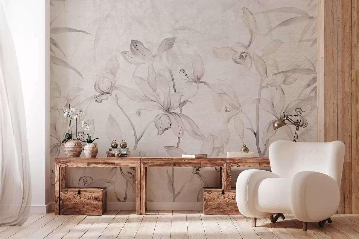 murales Orquídeas silvestres, tonos beige w03933v1