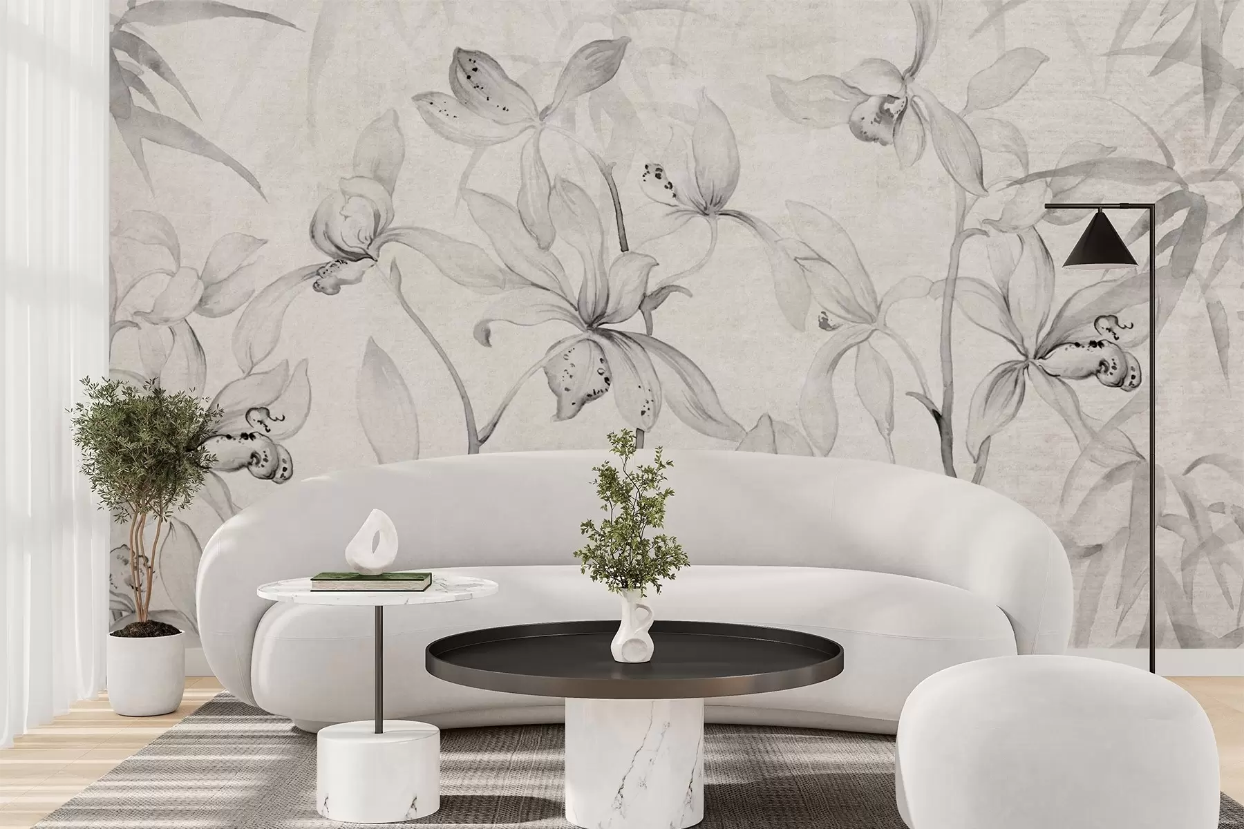 Wall Mural Photo Wallpaper Wild orchids, monochrome shades w03933v2