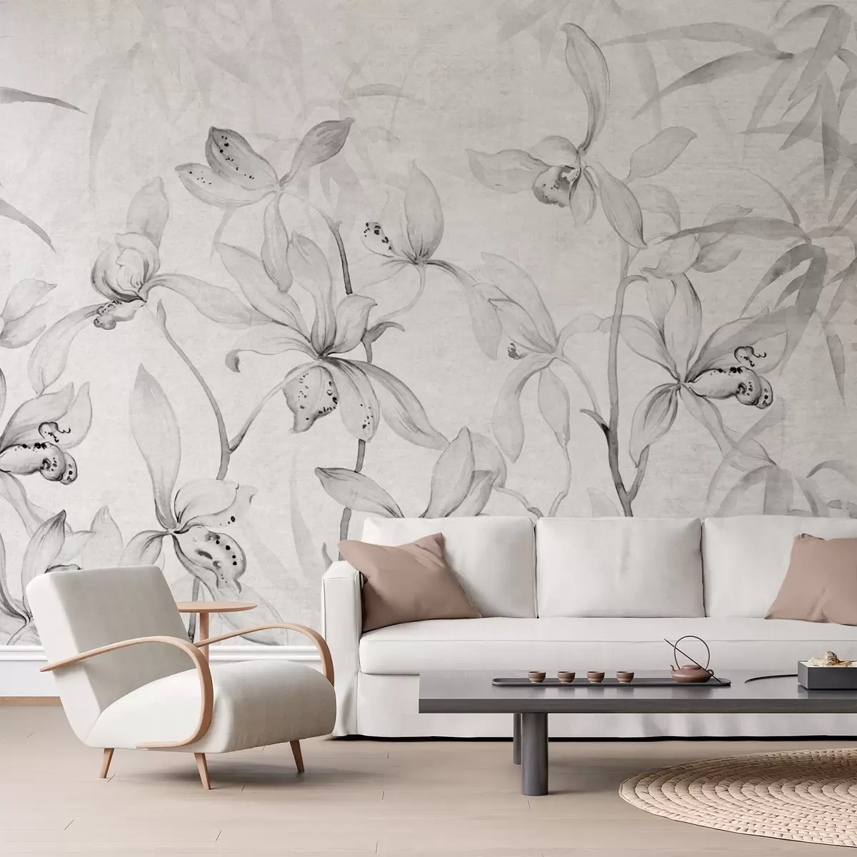 Wall Mural Photo Wallpaper Wild orchids, monochrome shades w03933v2