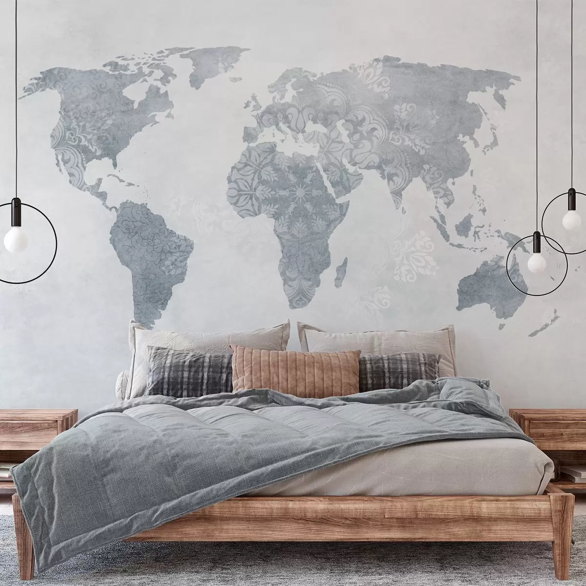 Wall Mural Photo Wallpaper World map with pattern, blue shades w03954v2