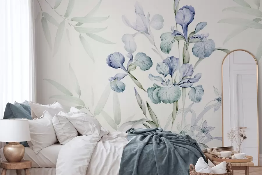 peintures murales Délicats iris imitant l'aquarelle w03955
