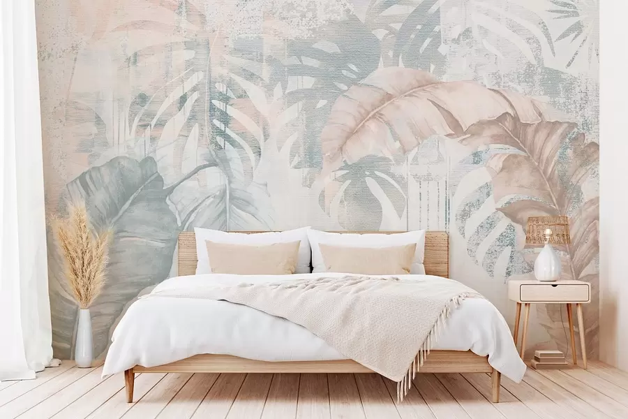 Wall Mural Photo Wallpaper Tropical leaves in grunge style w03956