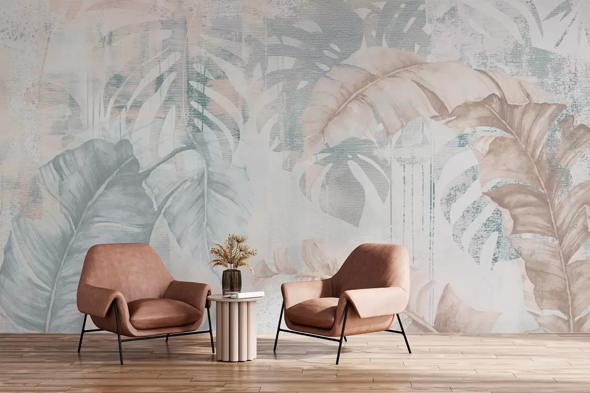 Wall Mural Photo Wallpaper Tropical leaves in grunge style w03956