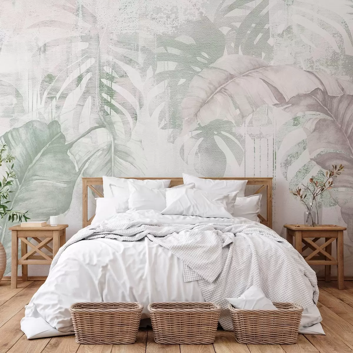 Wall Mural Photo Wallpaper Tropical leaves in grunge style w03956v2