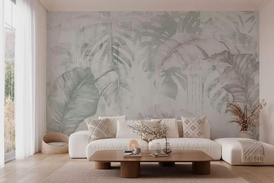murales Hojas tropicales en estilo grunge w03956v2