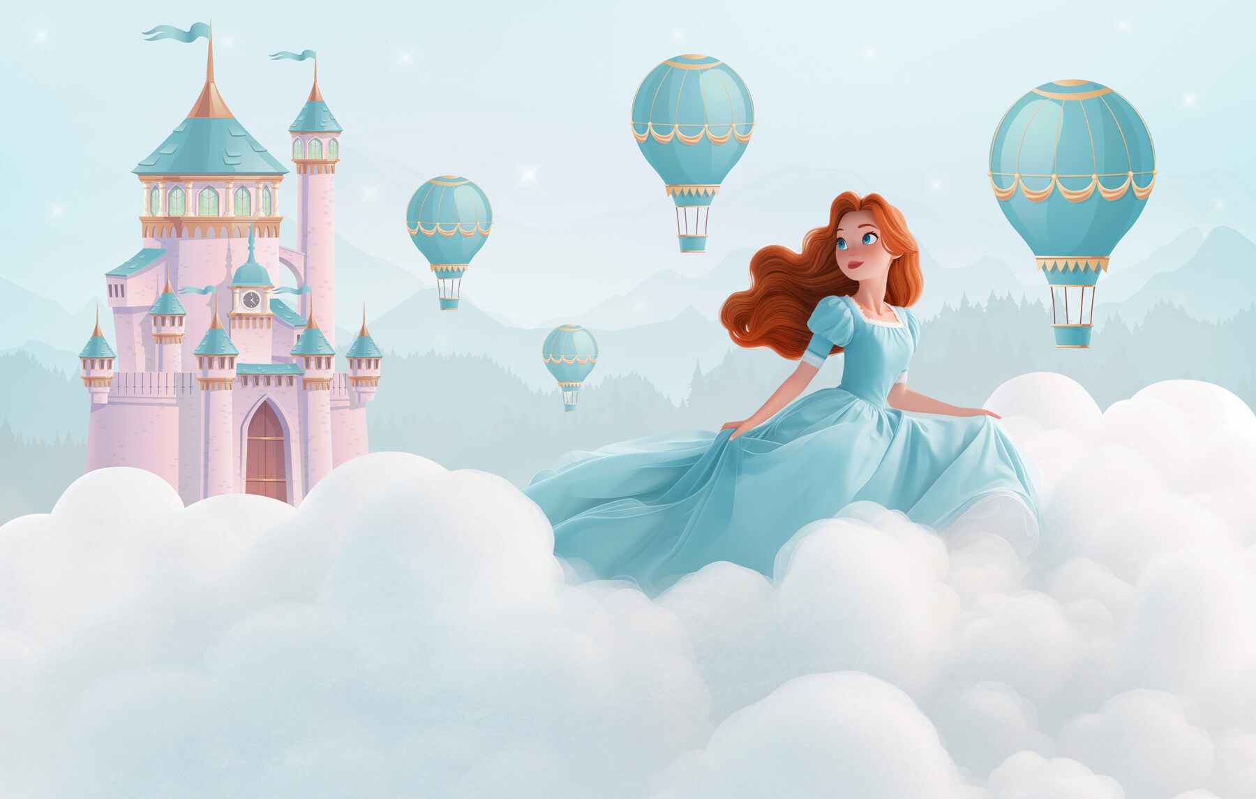 Wall murals Balloons Princess among the clouds on the