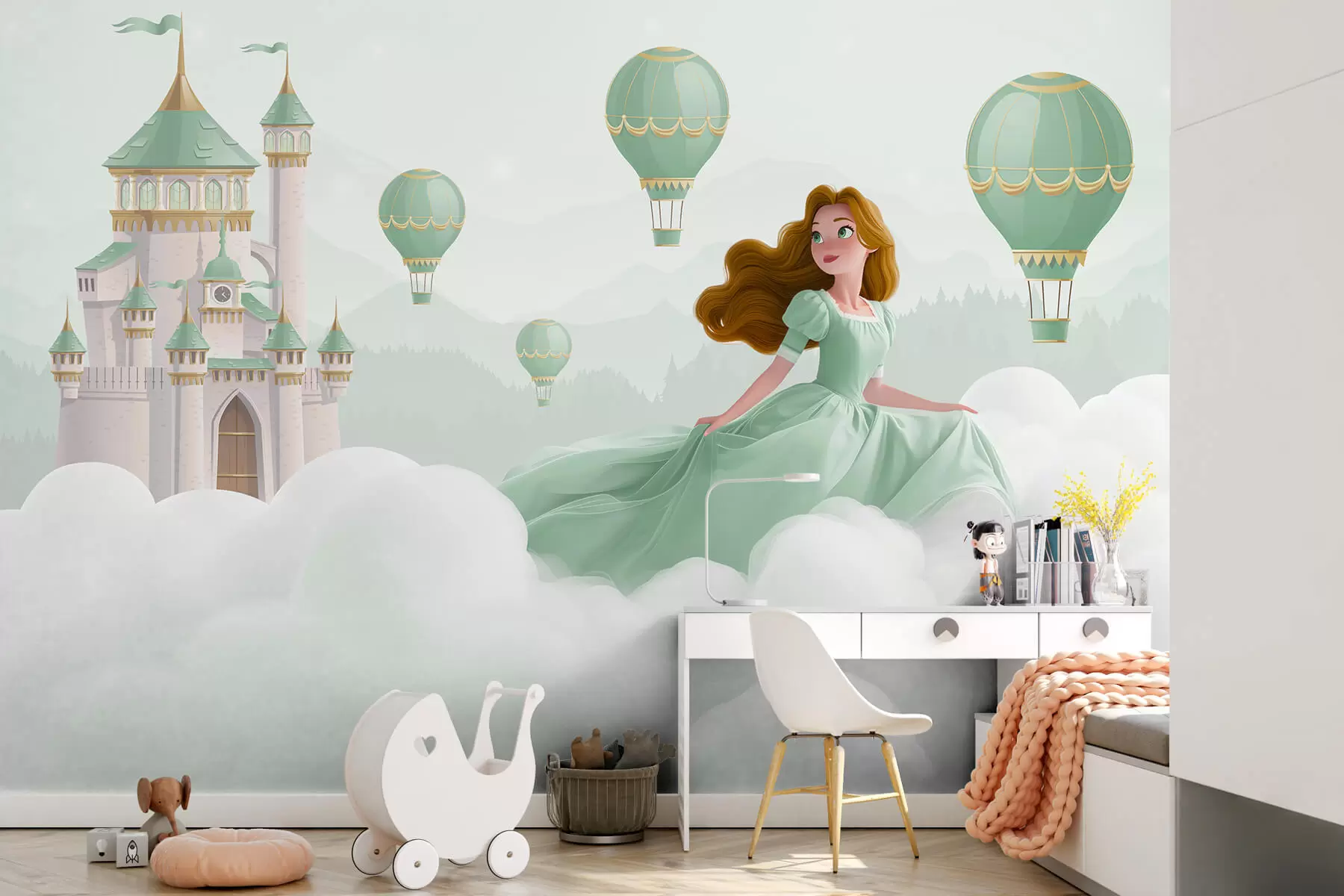 Wall Mural Photo Wallpaper Princess among the clouds on the background of the landscape with the castle w04015v2