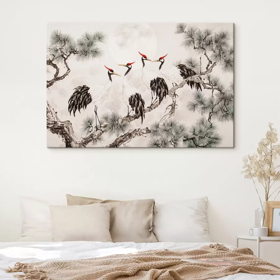 murales Arte chino con grullas y pinos, estilo oriental, naturaleza s44503