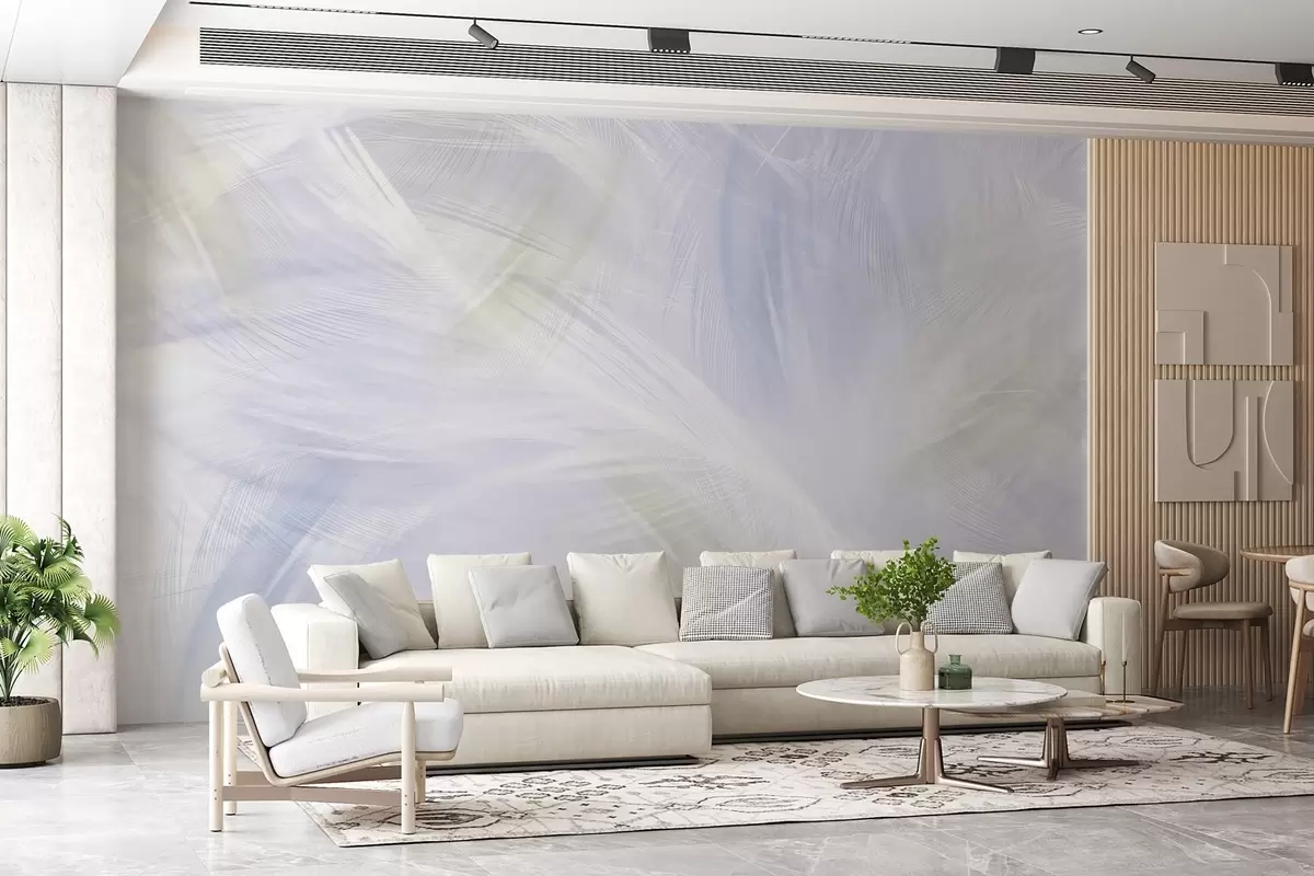 murales plumas vaporosas en tonos beige y azul w04071v1
