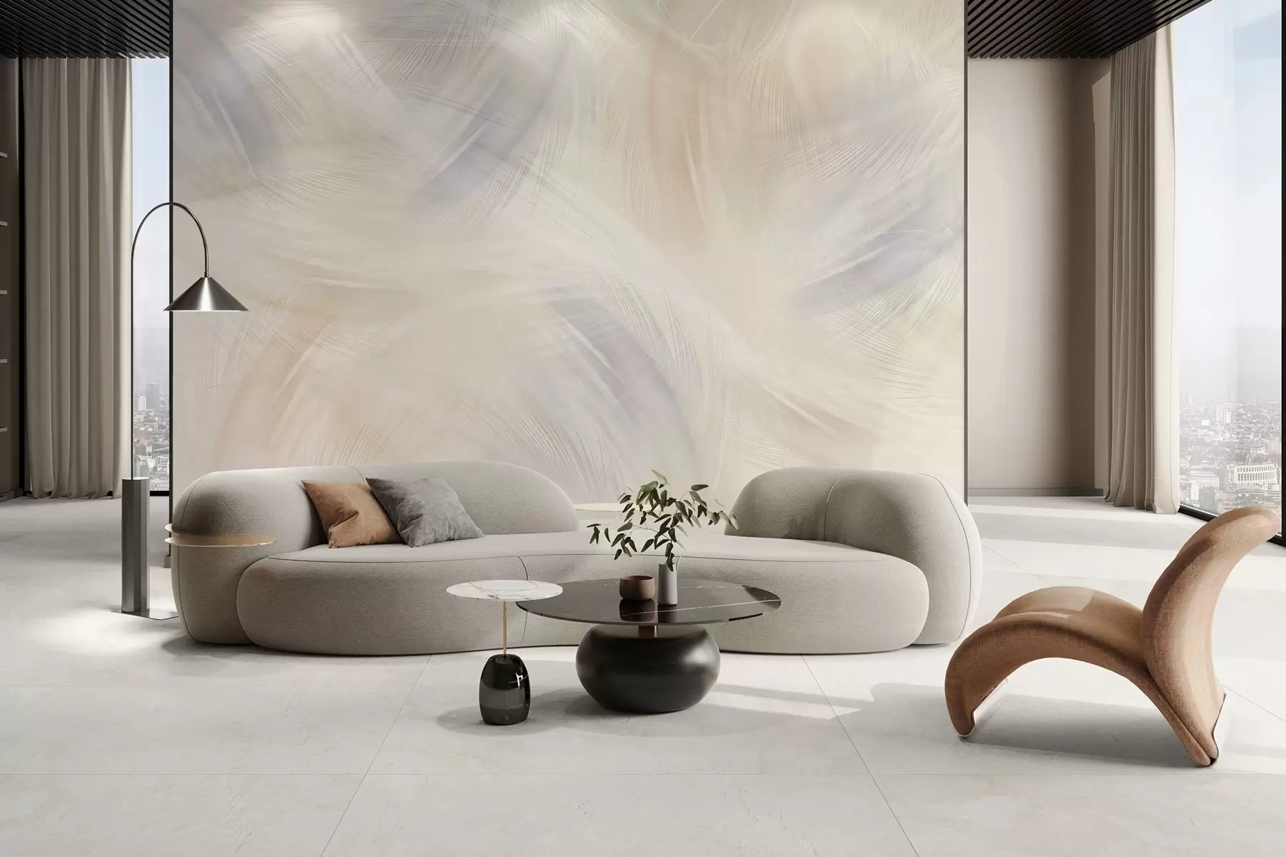 Wall Mural Photo Wallpaper airy feathers in shades of blue and beige w04071v2