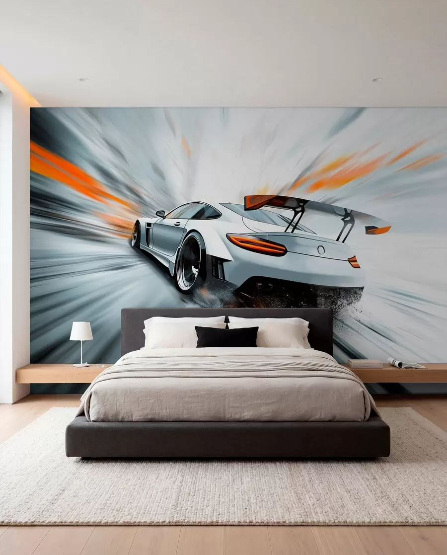 peintures murales une voiture de sport dynamique qui s'élance dans l'espace w04074