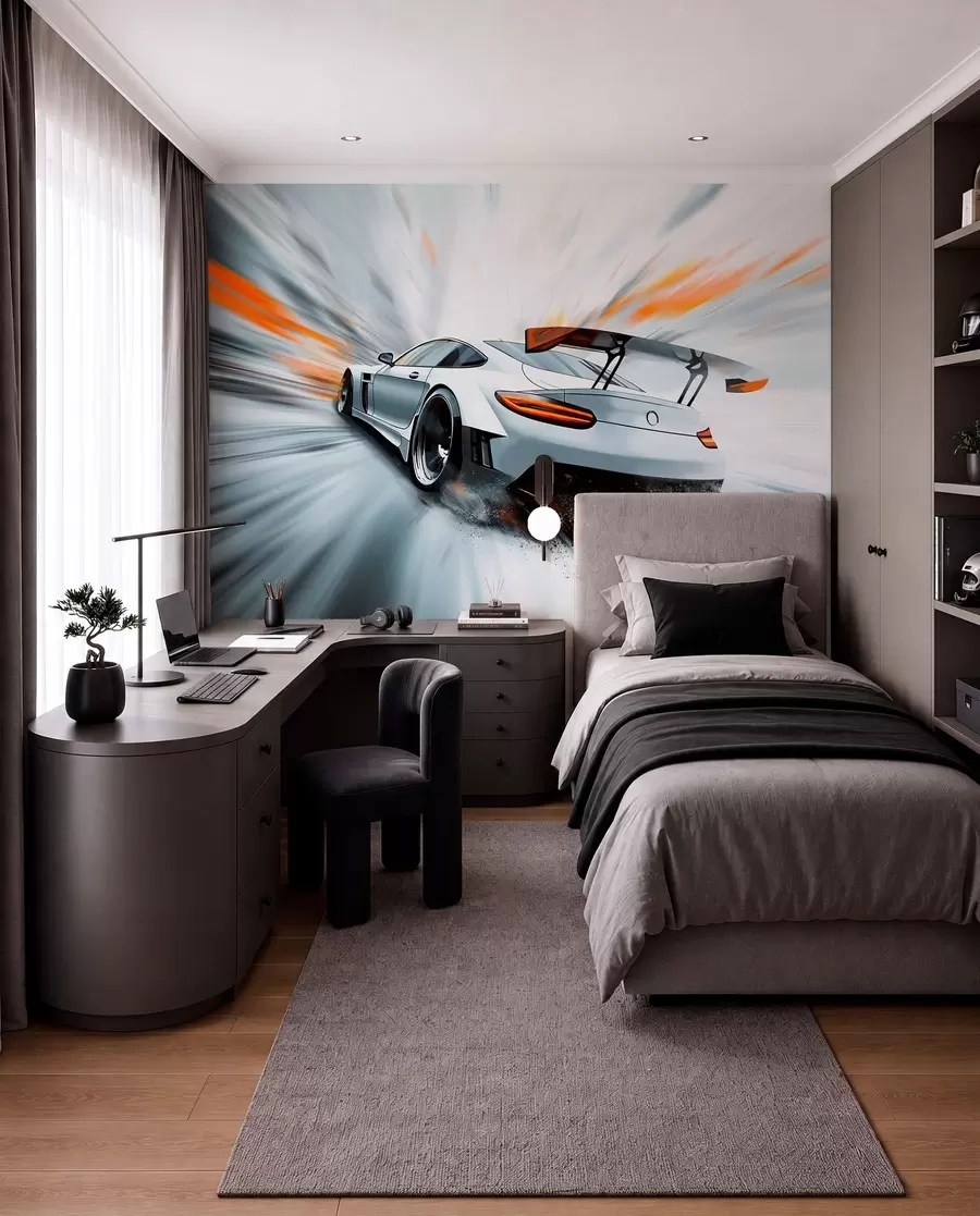peintures murales une voiture de sport dynamique qui s'élance dans l'espace w04074
