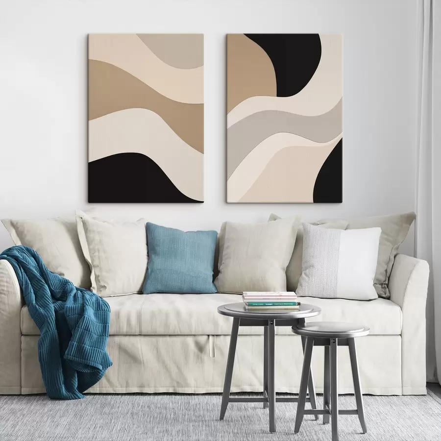 murales Ondas abstractas en tonos beige y negro m00460